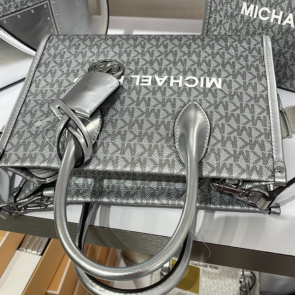Michael Kors Mirella Small Metallic Signature Logo Crossbody Bag 
Silver 
NWT - Picture 8 of 16